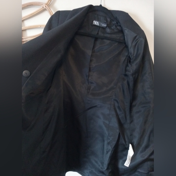 ZARA DOUBLE BREASTED LONG BLAC BLAZER DRESS BLACK SIZE S 8285/642 - Picture 10 of 10